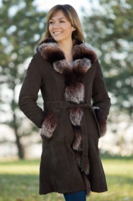 Women's Gemma Shearling Sheepskin Coat with Fox Fur Trim