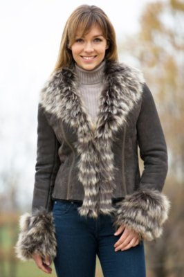 Women's Zoe Shearling Sheepskin Jacket with Raccoon Fur Trim