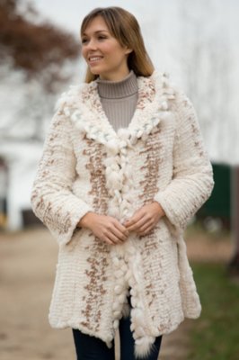 Women's Rosalind Knitted Rabbit Fur Jacket with Fox Fur Trim