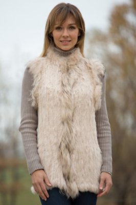 Women's Lili Knitted Rabbit Fur Vest with Raccoon Fur Trim