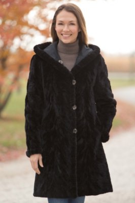Women's Aloisa Reversible Mink Fur Coat with Hood