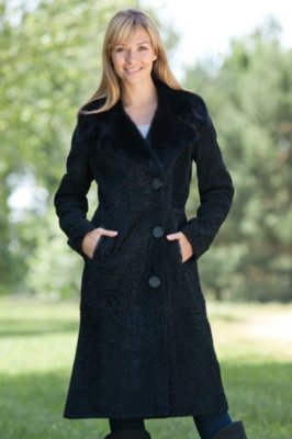 Women's Dania Curly Lamb Fur Coat with Mink Fur Trim