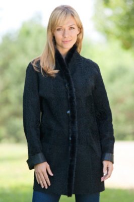 Women's Cyann Reversible Leather Jacket with Mink Fur Trim