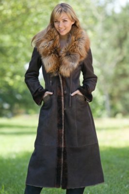 Women's Ivanna Shearling Sheepskin Coat with Fox Fur Trim