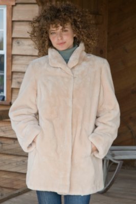 Women's 32" Sheared Beaver Lapover with Wing Collar