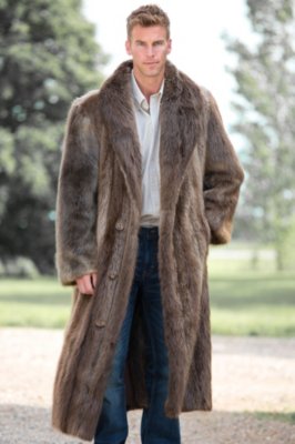 Men's Dominic Full-Length Double-Breasted Longhaired Beaver Fur Coat