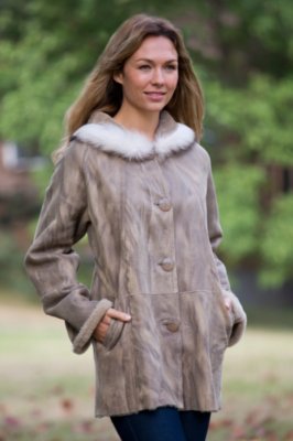 Women's Anya Shearling Sheepskin Coat with Raccoon Fur Trim