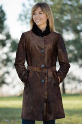 Women's Alecia Calfskin Leather Stroller with Mink Fur Collar