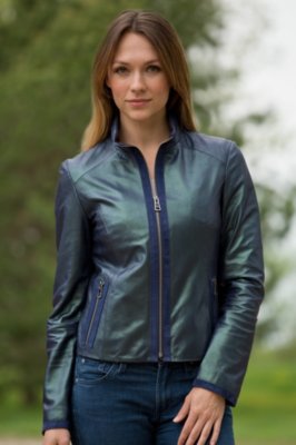 Women's Trina Lambskin Leather Jacket with Suede Trim