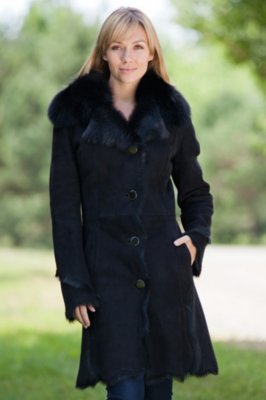 Women's Nadira Shearling Sheepskin Coat with Fox Fur Trim