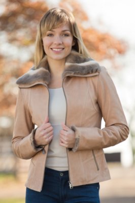 Women's Daria Lambskin Leather Jacket with Rabbit Fur Trim