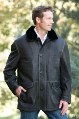 Men's Picollo Leather Car Coat with Fur Collar