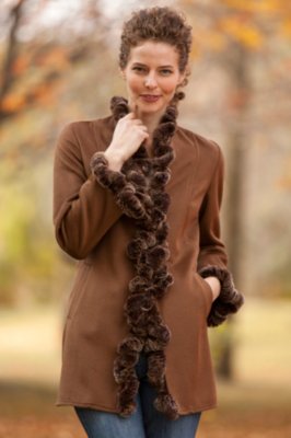 Women’s Meredith Angora Coat with Rabbit Fur Trim