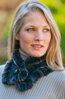 Women’s Chenille Scarf with Rex Rabbit Fur Trim
