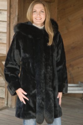 Women's 35" Reversible Mink to Taffeta with Fox Hood