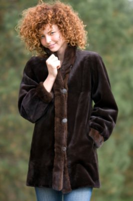 Women's 32" Sheared Mink Coat Reversible to Silk