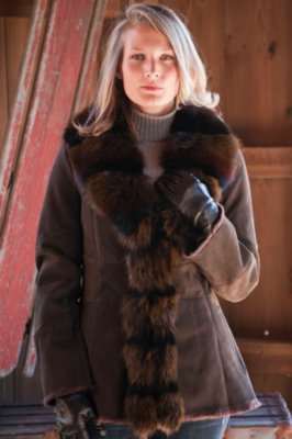 Women's Double Faced Rabbit Coat with Fox