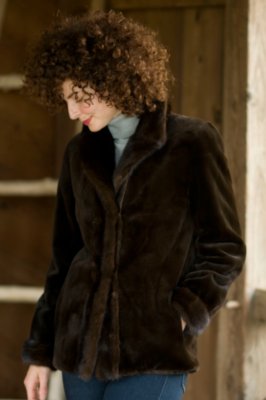 Women's Reversible Sheared Mink Jacket with Mink Trim