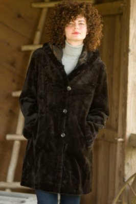 Women's Hooded Reversible Diamond Cut Sheared Mink Coat