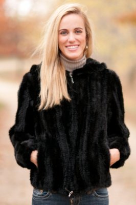Women’s Jenna Knitted Mink Fur Jacket with Hood