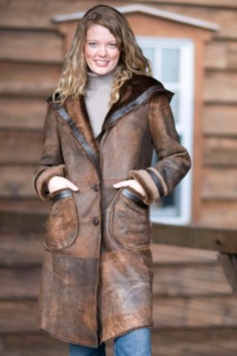 Women's Antique Lamb Shearling Stroller with Hood