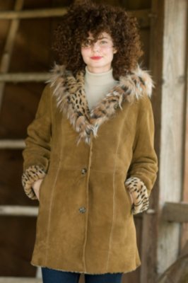 Women's Shearling Coat with Fox Hood