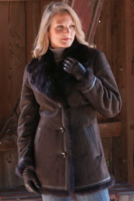 Women's Farrah Sheepskin Coat with Toscana Fur Trim