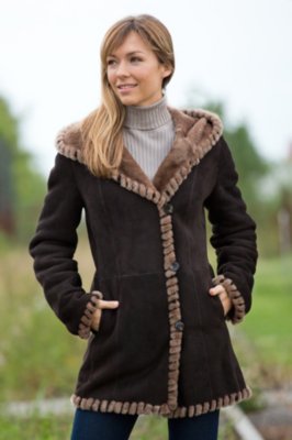 Women's Hadley Hooded Shearling Sheepskin Coat 