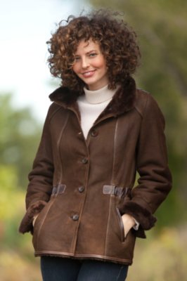 Women’s Antonia Sheepskin Coat with Leather Trim