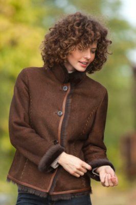 Women’s Dani Sheepskin Coat with Leather Trim