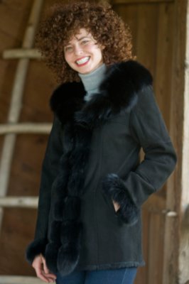 Women's Emily Rabbit Coat with Fox Trim