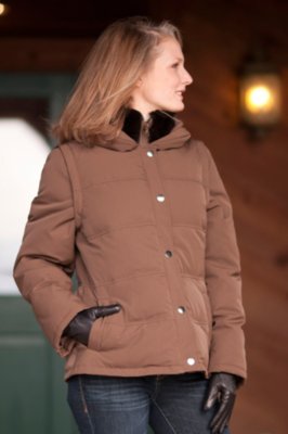 Women's Down Jacket Vest with Rabbit Fur Trim, BROWN, Size LARGE (10/12)