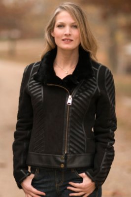 Women's Eclipse Sheepskin Bomber Jacket with Leather Trim
