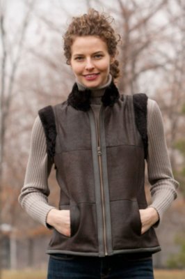 Women’s Corrie Shearling Sheepskin Vest with Leather Trim