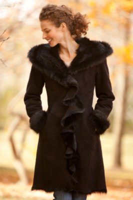 Women's Felicia Hooded Shearling Sheepskin Coat 