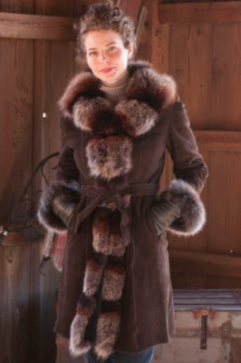 Women's Gemma Sheepskin Coat with Fox Fur Trim
