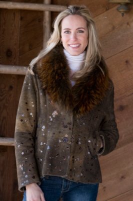 Women's Embossed Shearling Jacket with Finn Collar