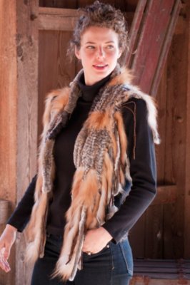 Women’s Fringed Rabbit Fur and Fox Fur Scarf 