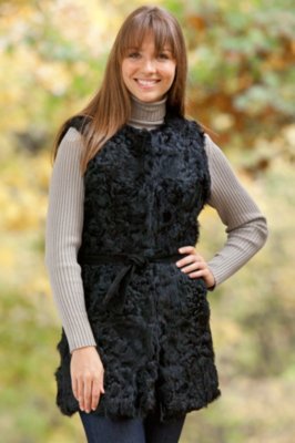 Women’s Tori Curly Lamb Vest with Belt