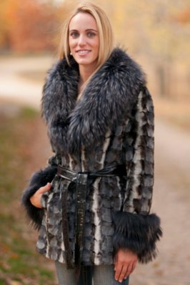 Women’s Gabrielle Sheared Mink Fur Coat with Raccoon Fur Trim