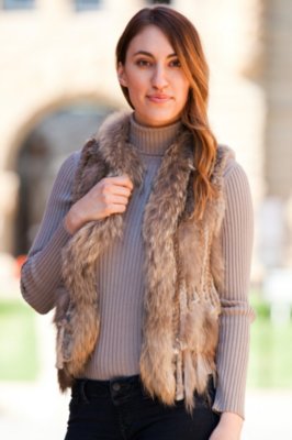 Women’s Willow Knitted Rabbit Fur Vest with Raccoon Fur Trim