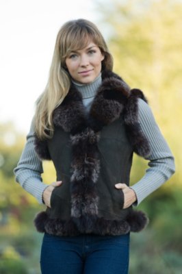 Women's Cressida Shearling Vest with Fox Fur Trim