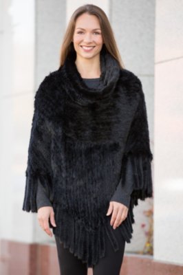 Women's Abra Knitted Mink Fur Poncho