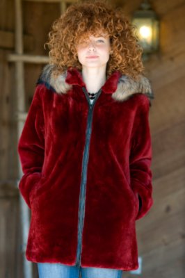 Women's Sheared Beaver Parka with Removable Hood