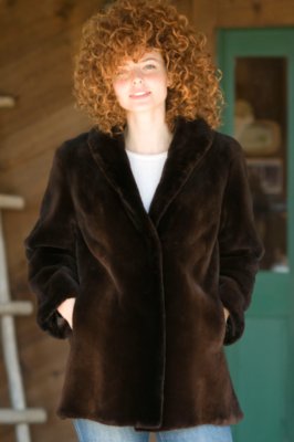 Women's Sheared Beaver Lapover Coat with Shawl Collar