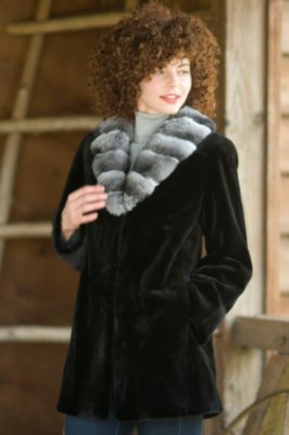 Women's Sheared Mink Lapover Coat with Chinchilla