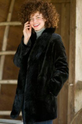 Women's Reversible Sheared Mink Coat with Fox Tux