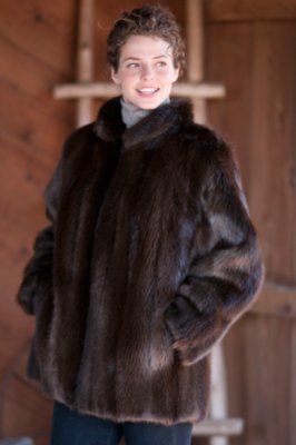 Women's Olivia Longhaired Beaver Fur Coat with Fox Fur Trim