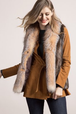Women's Raquel Longhaired Beaver Fur Vest with Fox Fur Trim