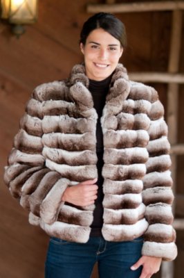 Women’s Chinchilla Fur Jacket with Mandarin Collar